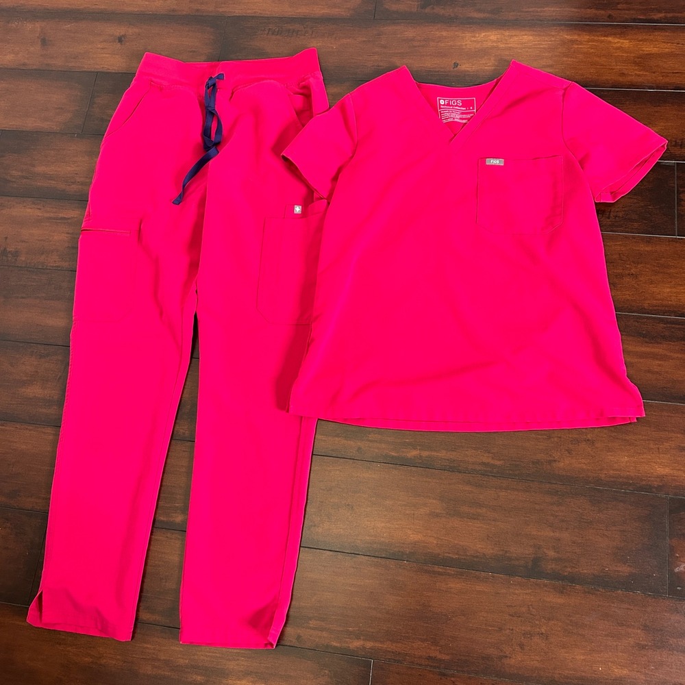 Figs Catarina Top Kade Pants Scrub Set Ultra Rose Pink Women's Size Small